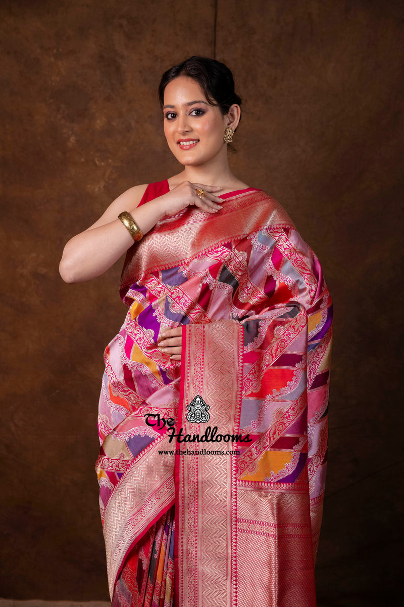 Ektara Pure Katan Silk Banarasi Handloom Saree - All Over Kadiyal Stripe Rangkart