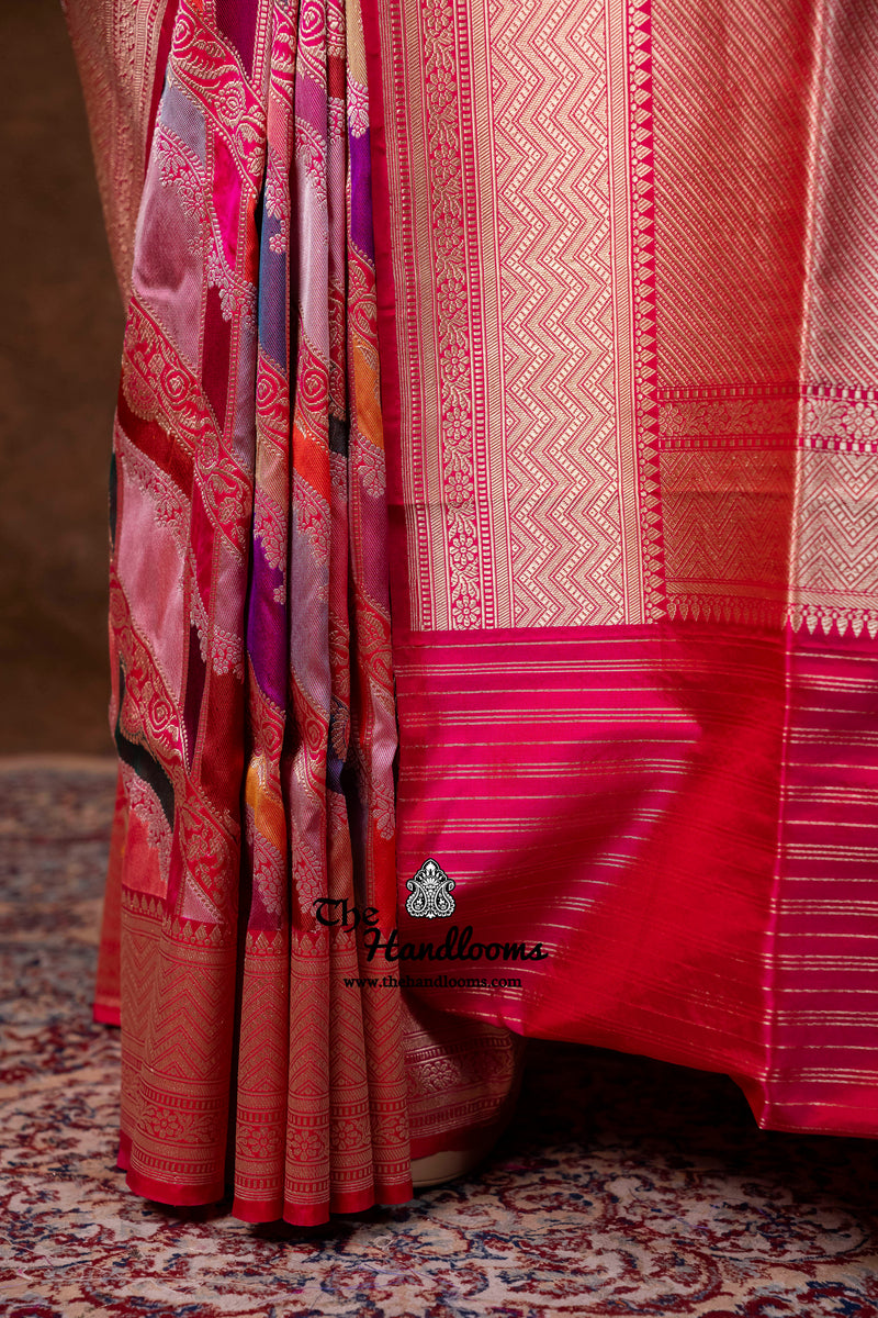 Ektara Pure Katan Silk Banarasi Handloom Saree - All Over Kadiyal Stripe Rangkart