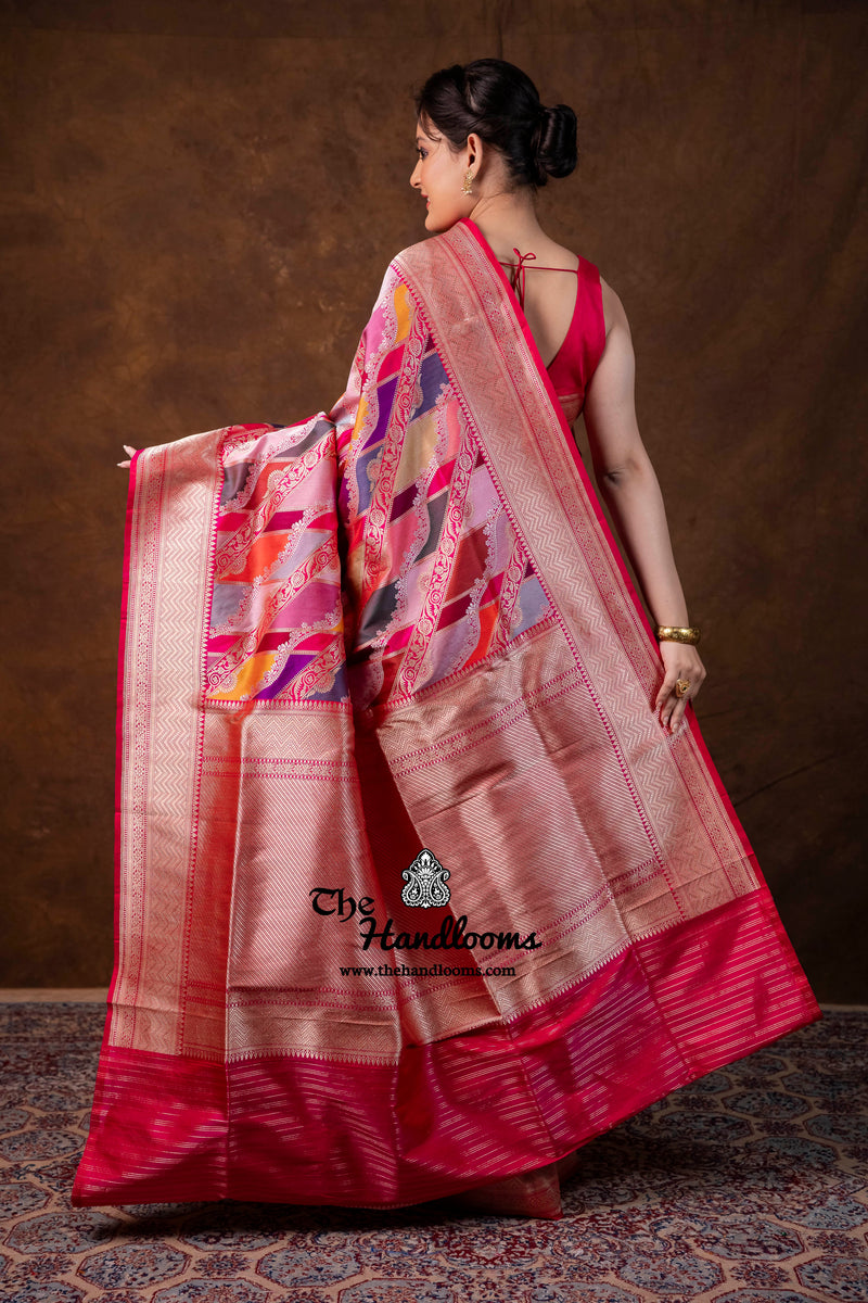 Ektara Pure Katan Silk Banarasi Handloom Saree - All Over Kadiyal Stripe Rangkart