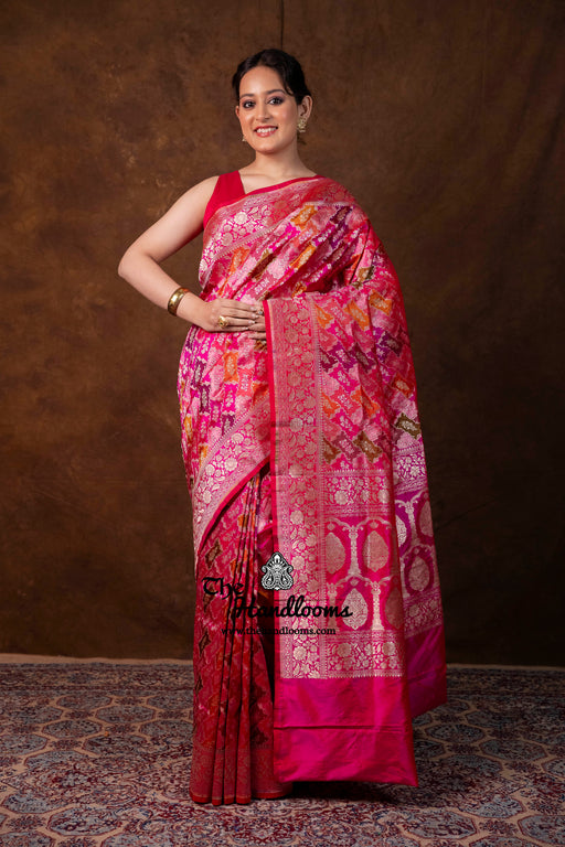 Multicolor Pure Katan Silk Banarasi Handloom Saree - All over Jaal Work With Rangkart - The Handlooms