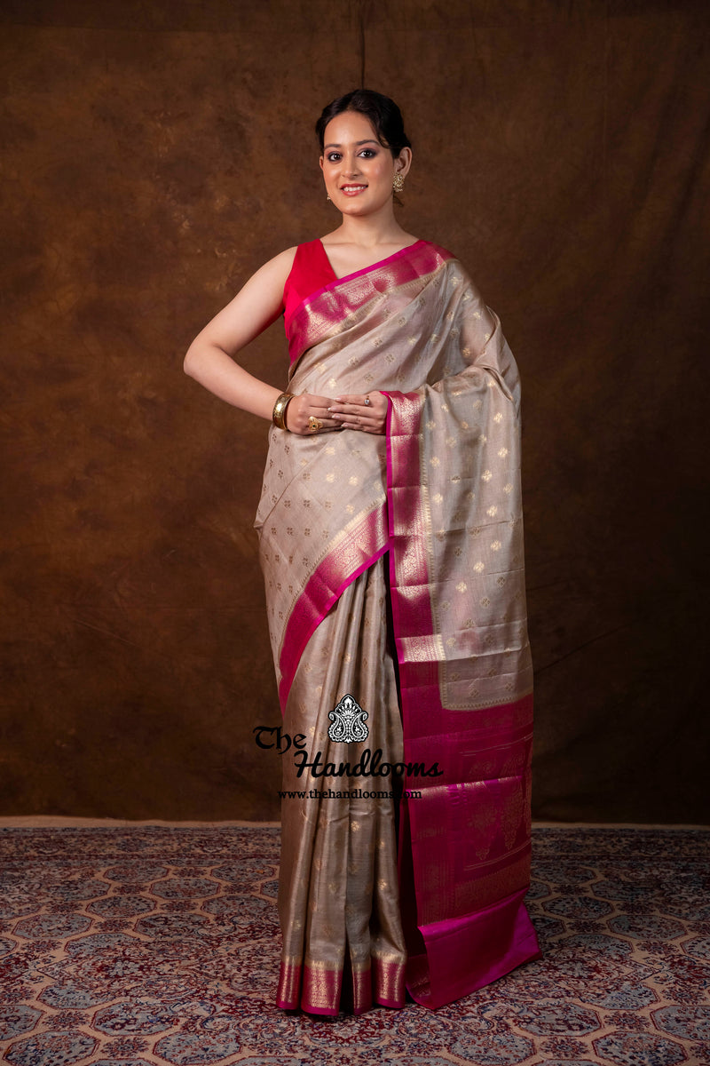 Pink Pure Tussar Silk Handloom Banarasi Saree