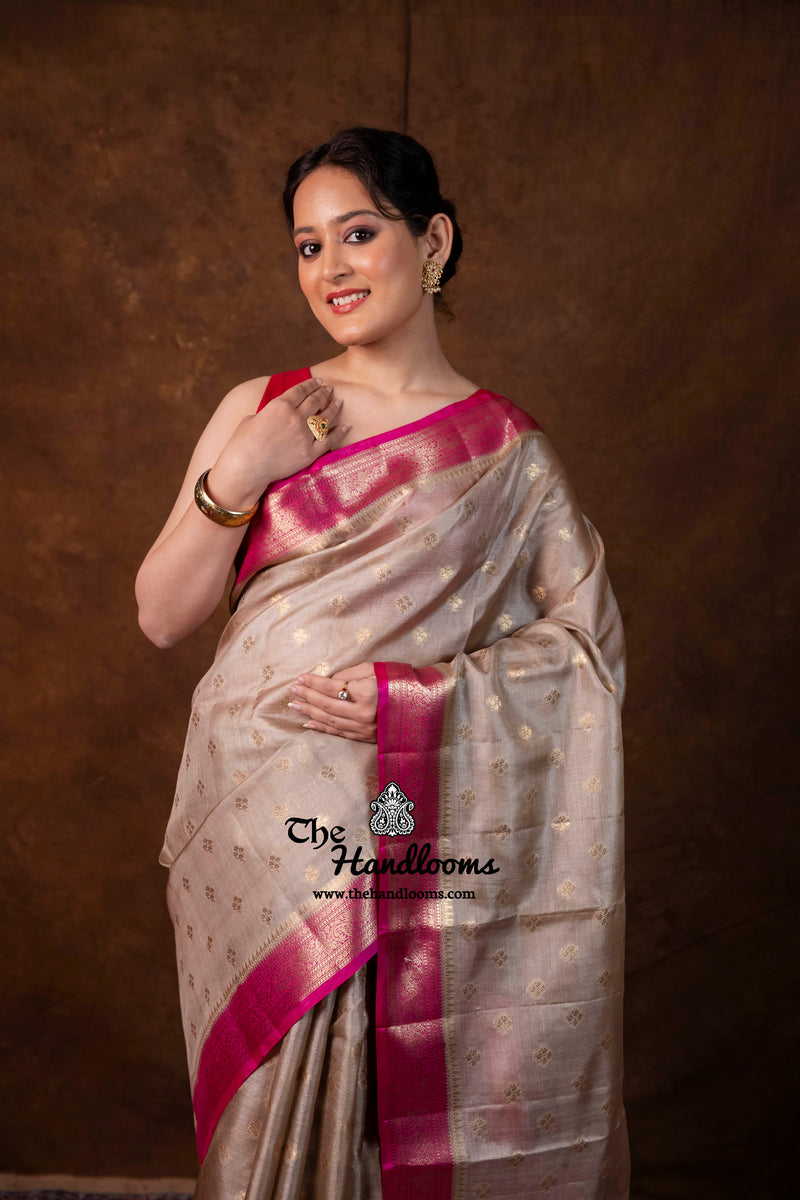 Pink Pure Tussar Silk Handloom Banarasi Saree