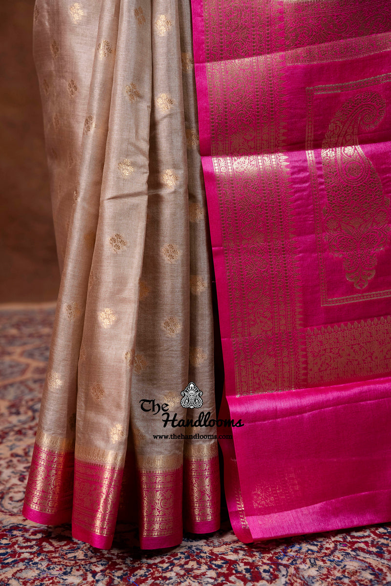 Pink Pure Tussar Silk Handloom Banarasi Saree
