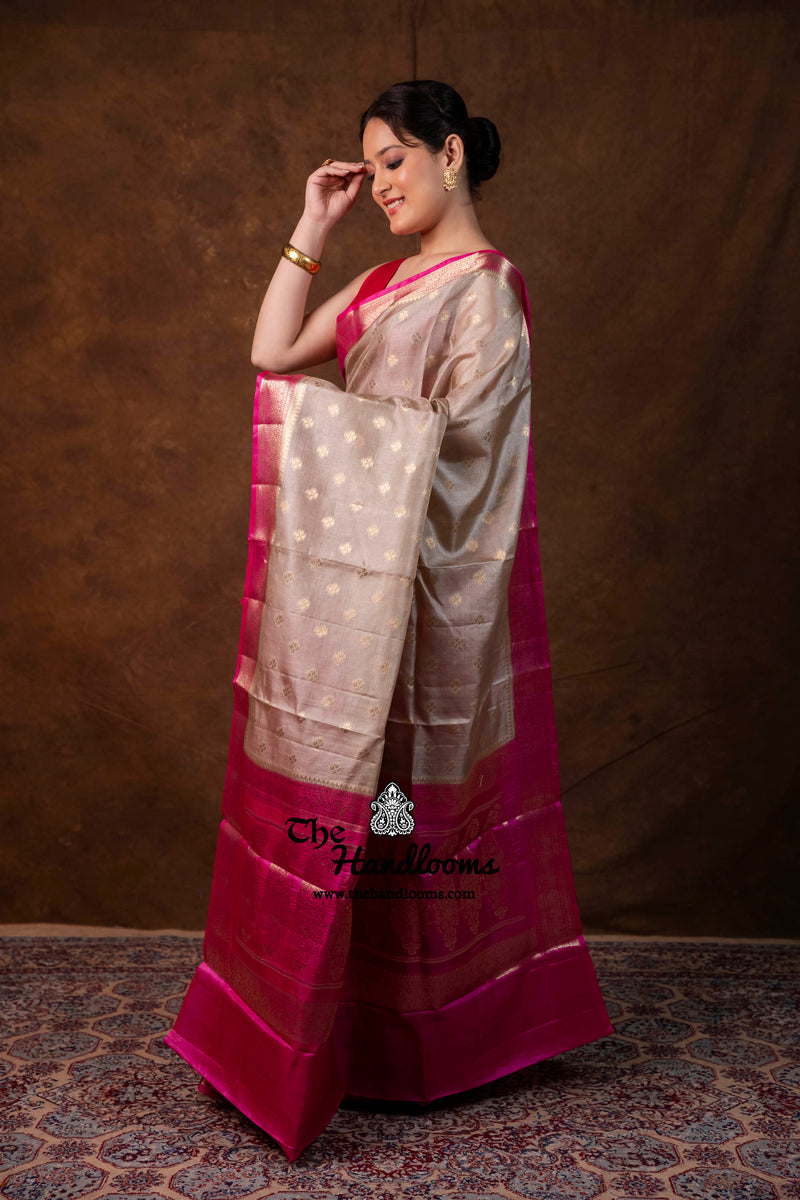 Pink Pure Tussar Silk Handloom Banarasi Saree