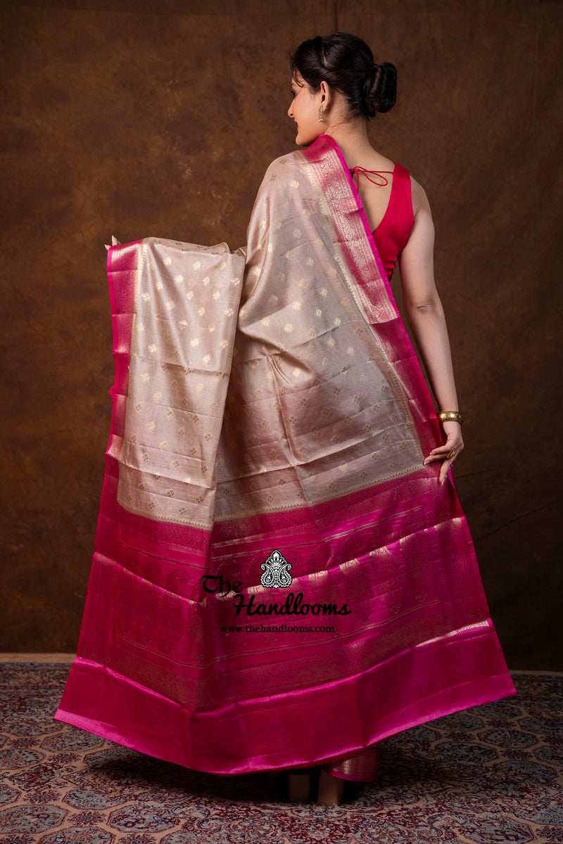 Pink Pure Tussar Silk Handloom Banarasi Saree