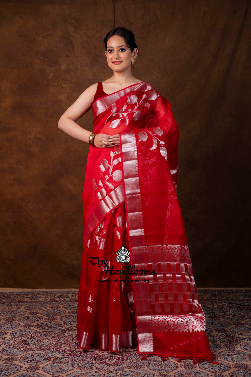 Red Pure Kora Silk Handloom Banarasi Saree