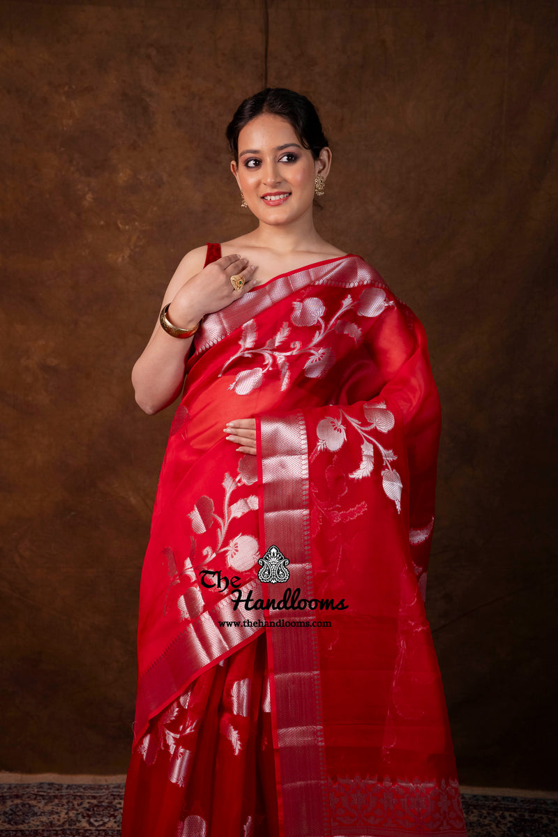 Red Pure Kora Silk Handloom Banarasi Saree