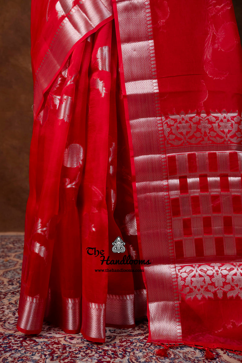 Red Pure Kora Silk Handloom Banarasi Saree