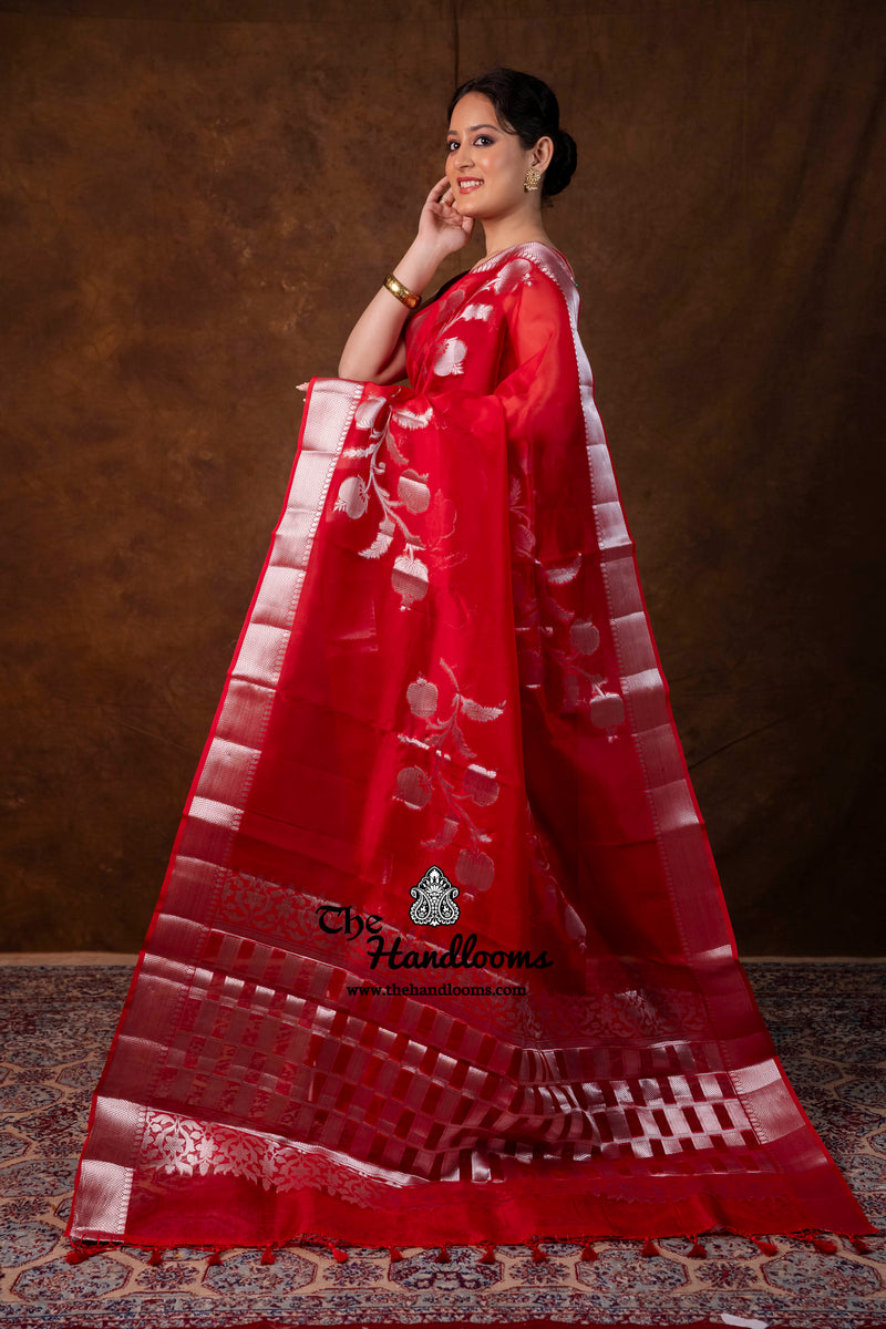 Red Pure Kora Silk Handloom Banarasi Saree