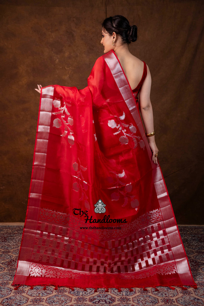 Red Pure Kora Silk Handloom Banarasi Saree