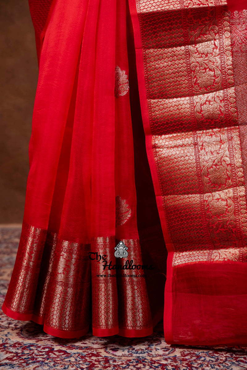 Red Pure Kora Silk Handloom Banarasi Saree