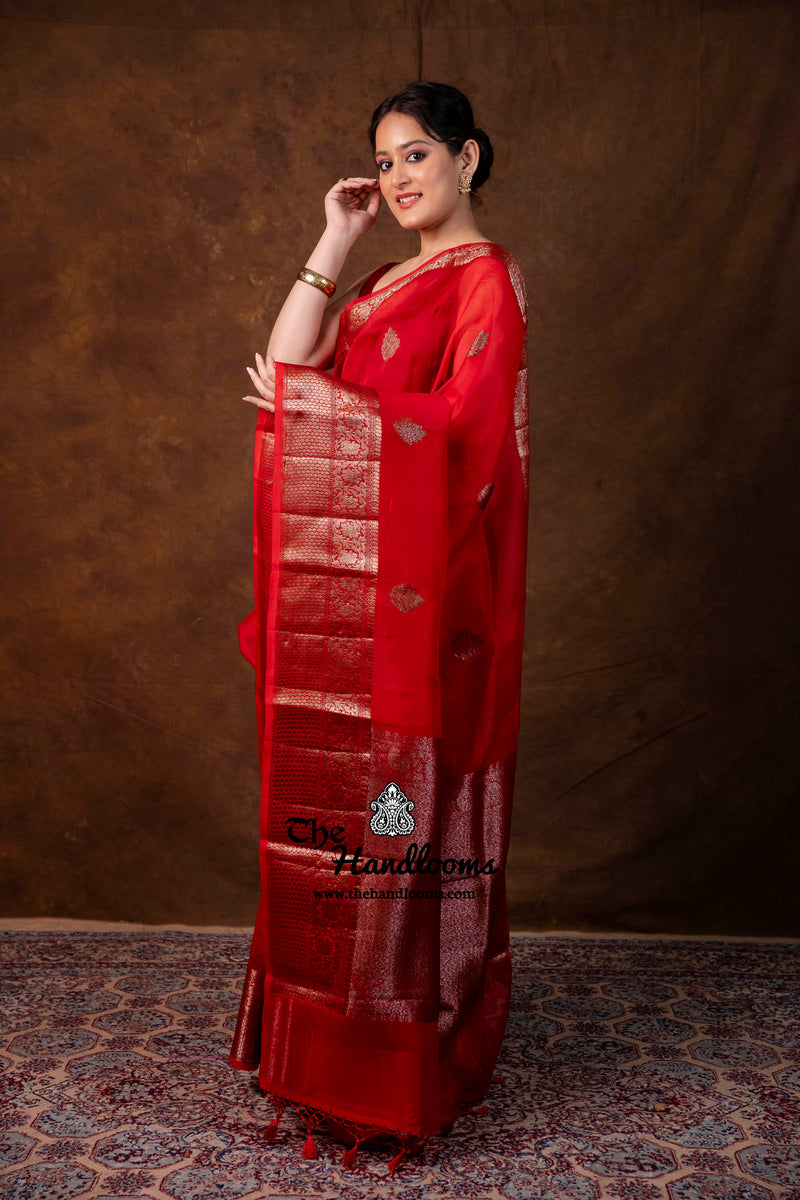 Red Pure Kora Silk Handloom Banarasi Saree