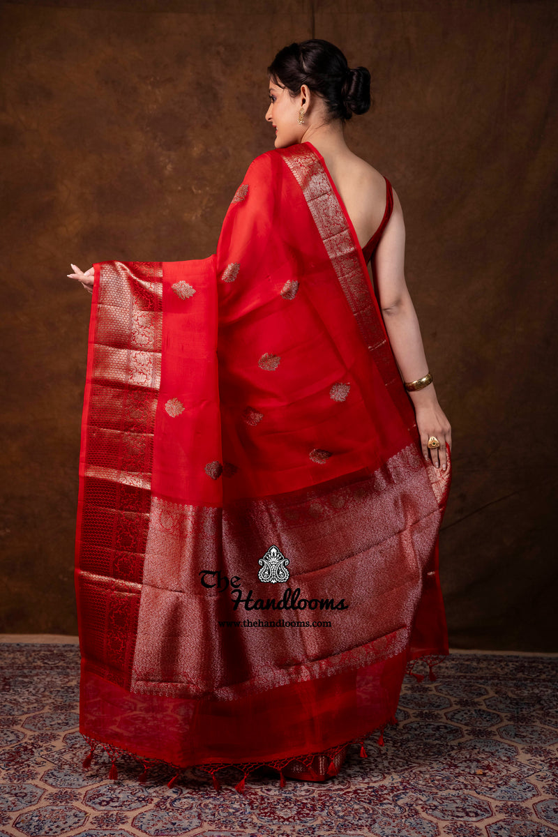 Red Pure Kora Silk Handloom Banarasi Saree