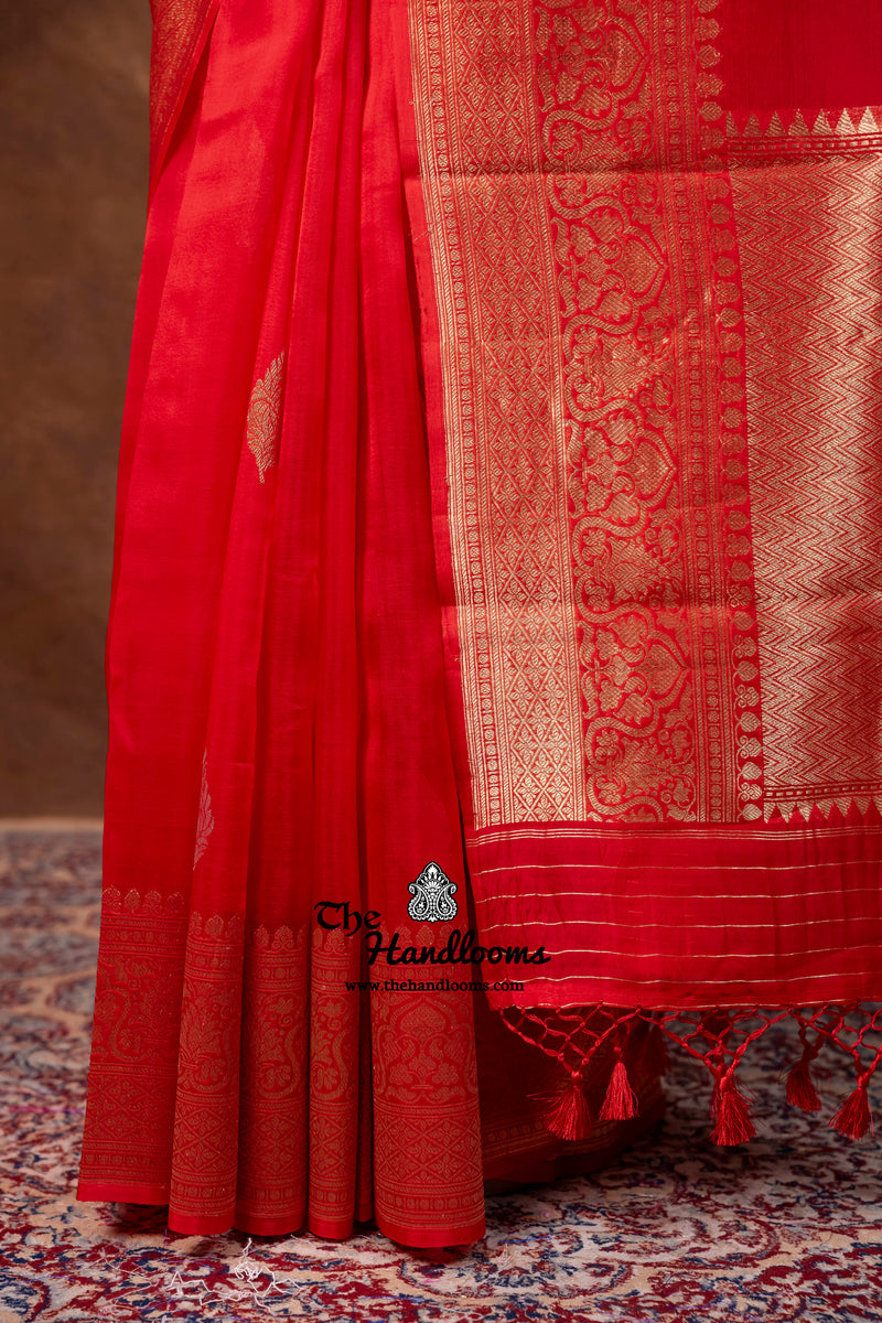 Red Pure Kora Handloom Banarasi Saree - Sona Roopa Alfi Kadua Boota