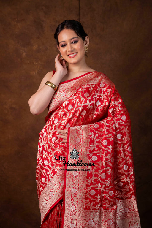 Pure Katan Silk Banarasi Handloom Saree - All Over Sona Roopa Jaal Work - The Handlooms