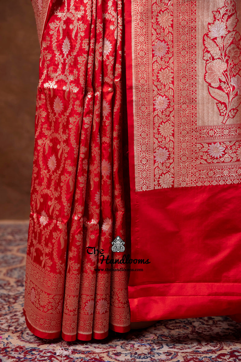 Pure Katan Silk Banarasi Handloom Saree - All Over Sona Roopa Jaal Work - The Handlooms