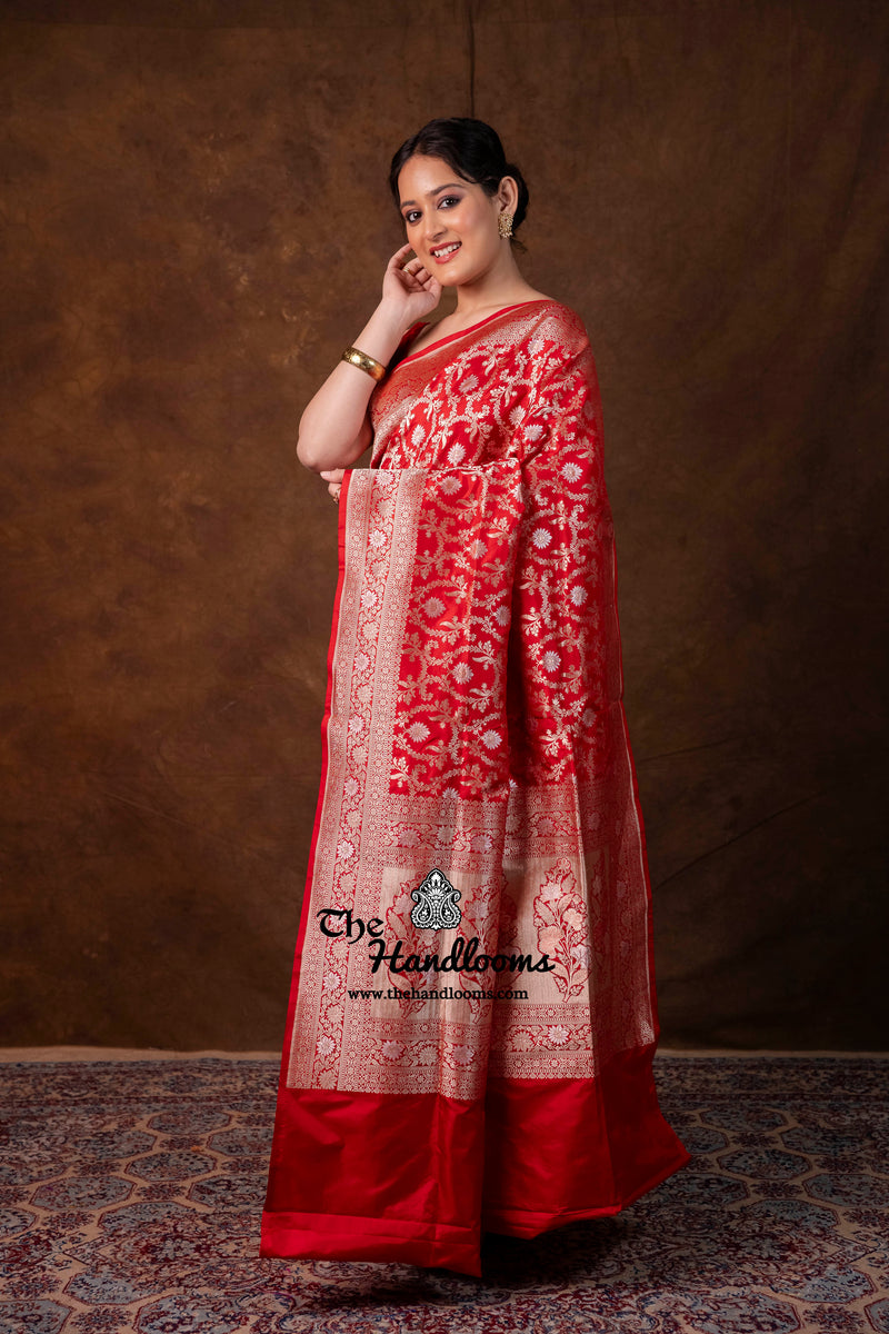 Pure Katan Silk Banarasi Handloom Saree - All Over Sona Roopa Jaal Work - The Handlooms