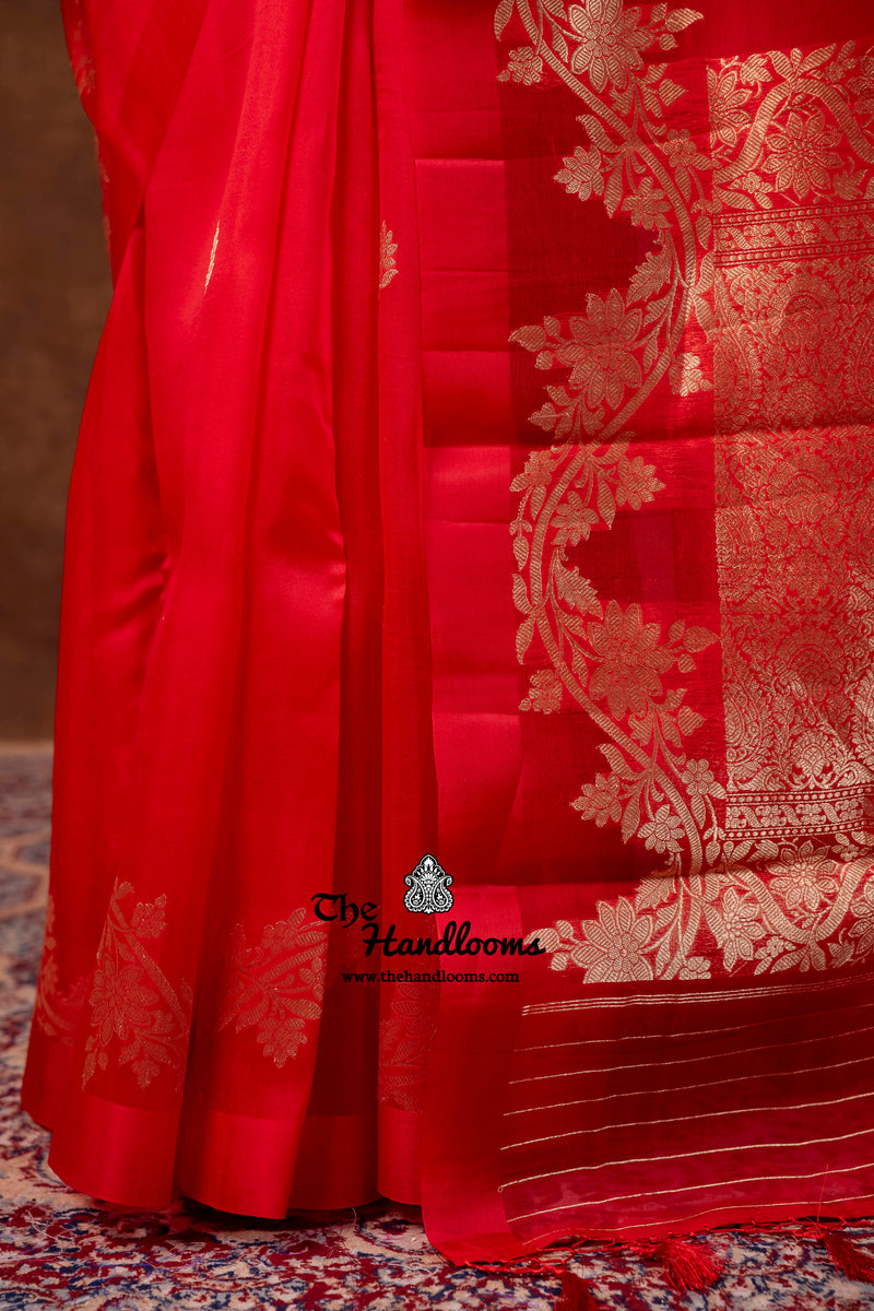 Red Pure Kora Silk Handloom Banarasi Saree