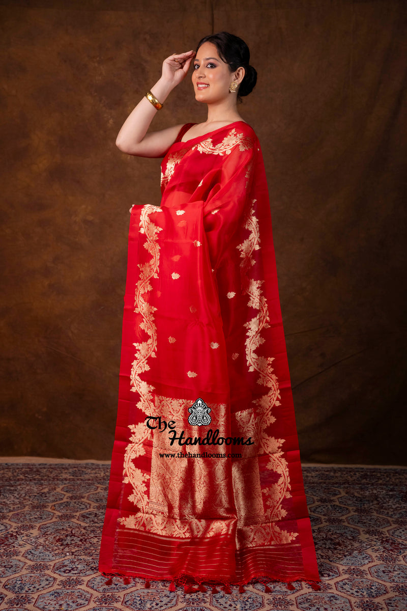 Red Pure Kora Silk Handloom Banarasi Saree