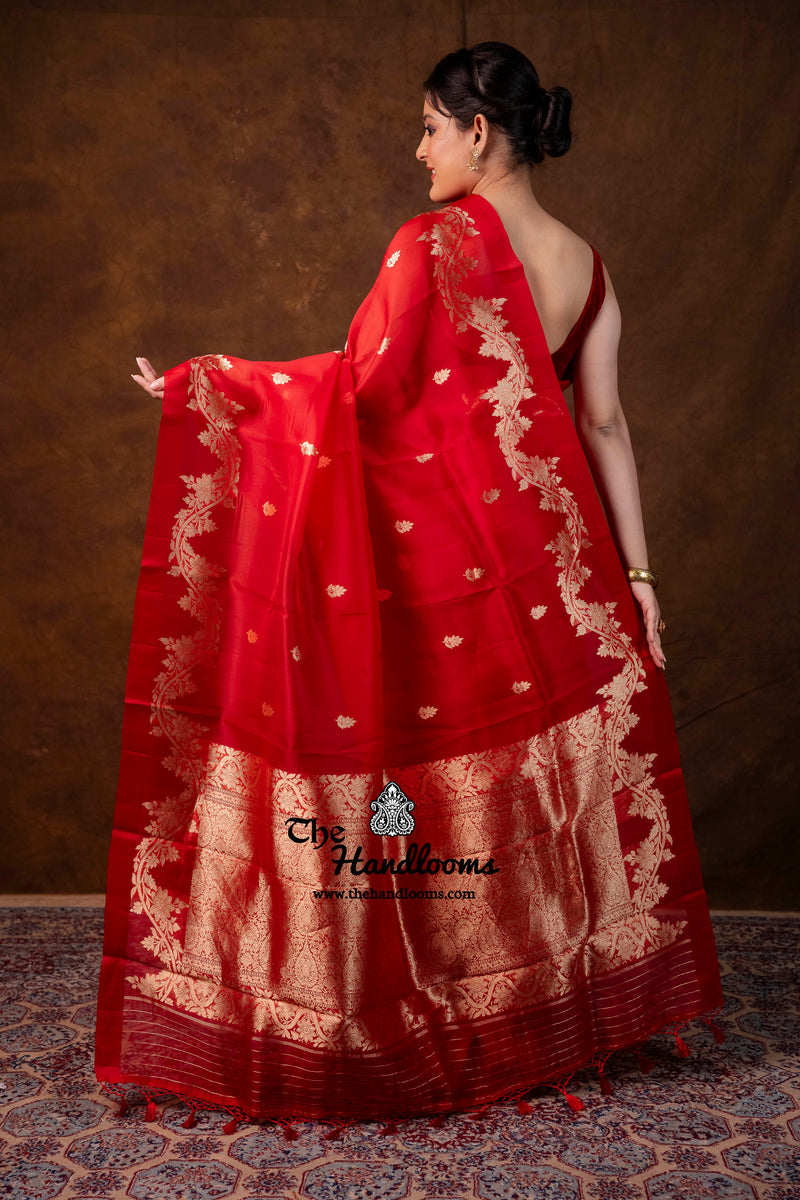 Red Pure Kora Silk Handloom Banarasi Saree