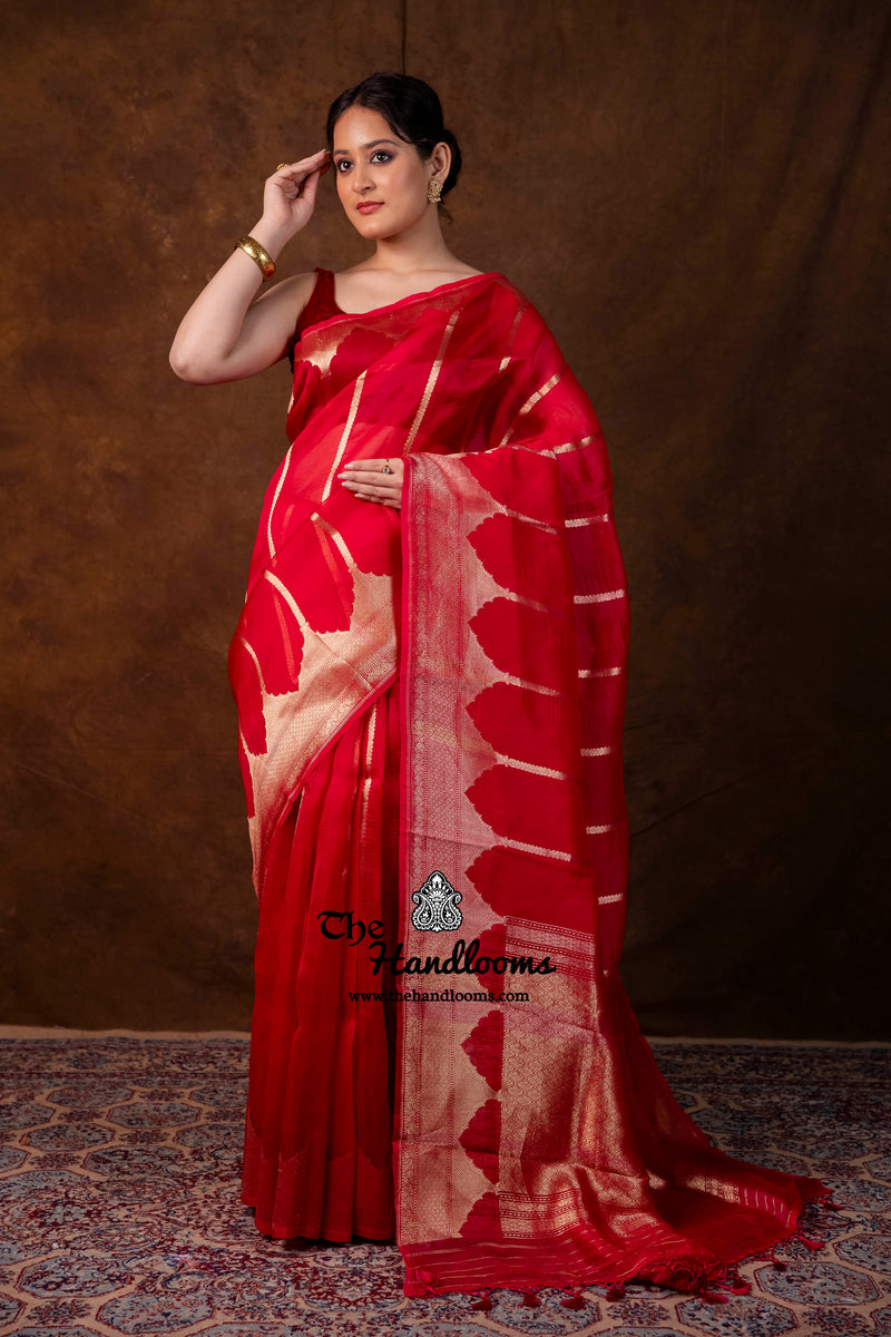 Red Pure Kora Silk Handloom Banarasi Saree