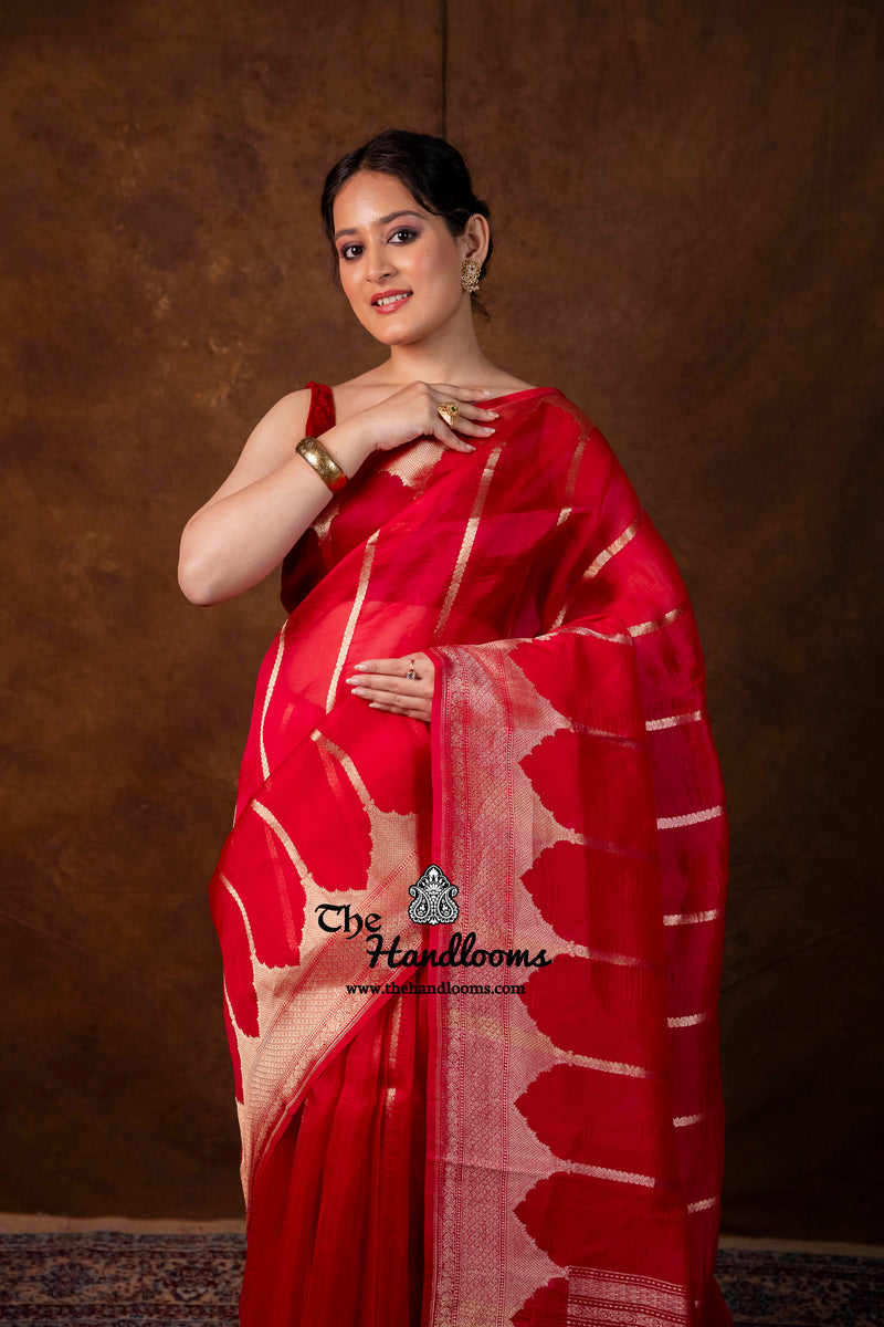 Red Pure Kora Silk Handloom Banarasi Saree