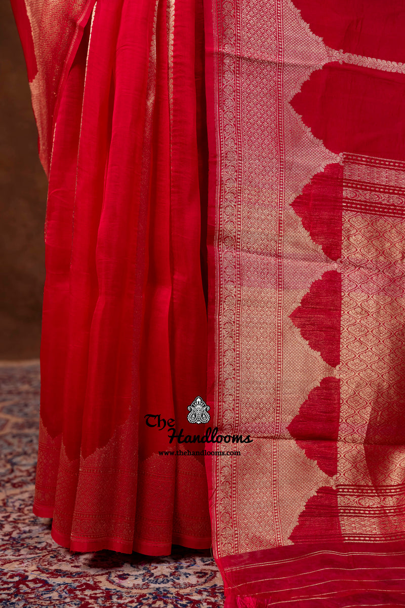 Red Pure Kora Silk Handloom Banarasi Saree