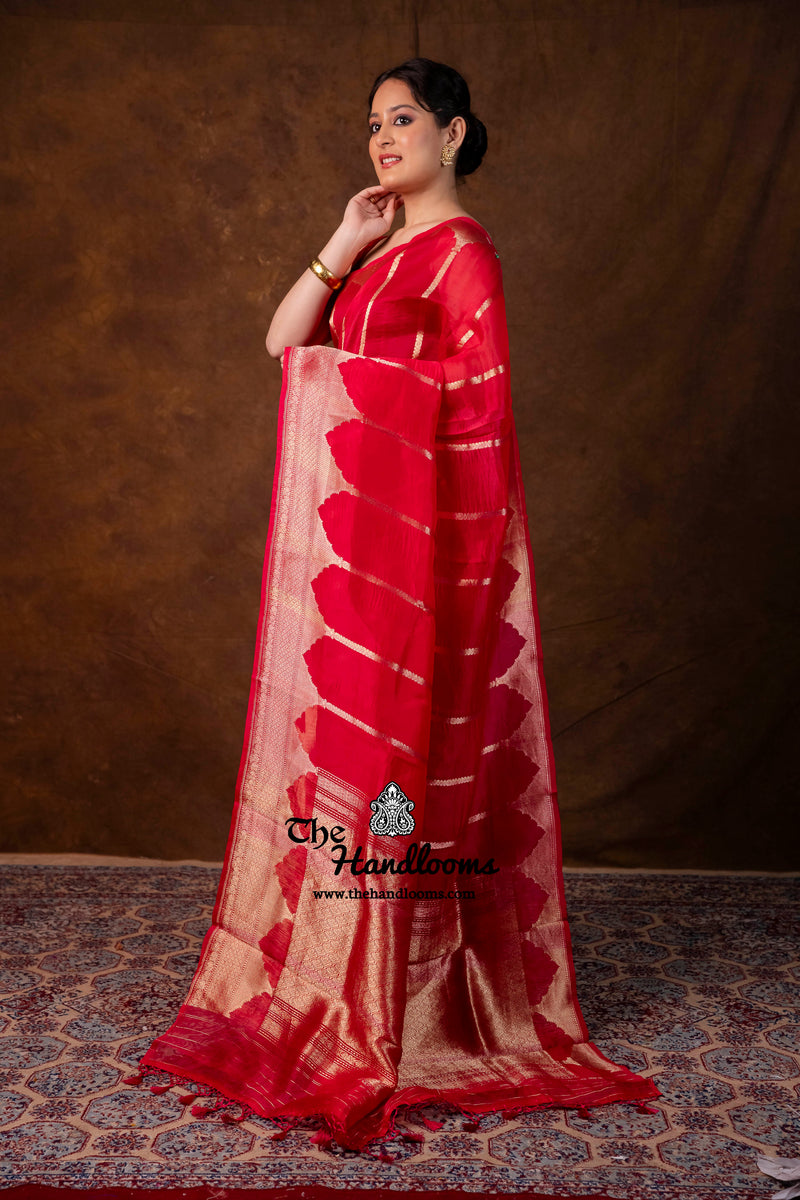 Red Pure Kora Silk Handloom Banarasi Saree