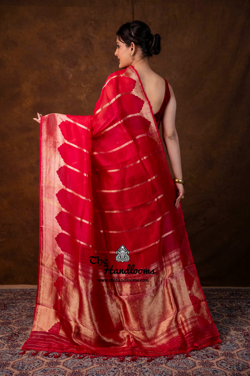 Red Pure Kora Silk Handloom Banarasi Saree