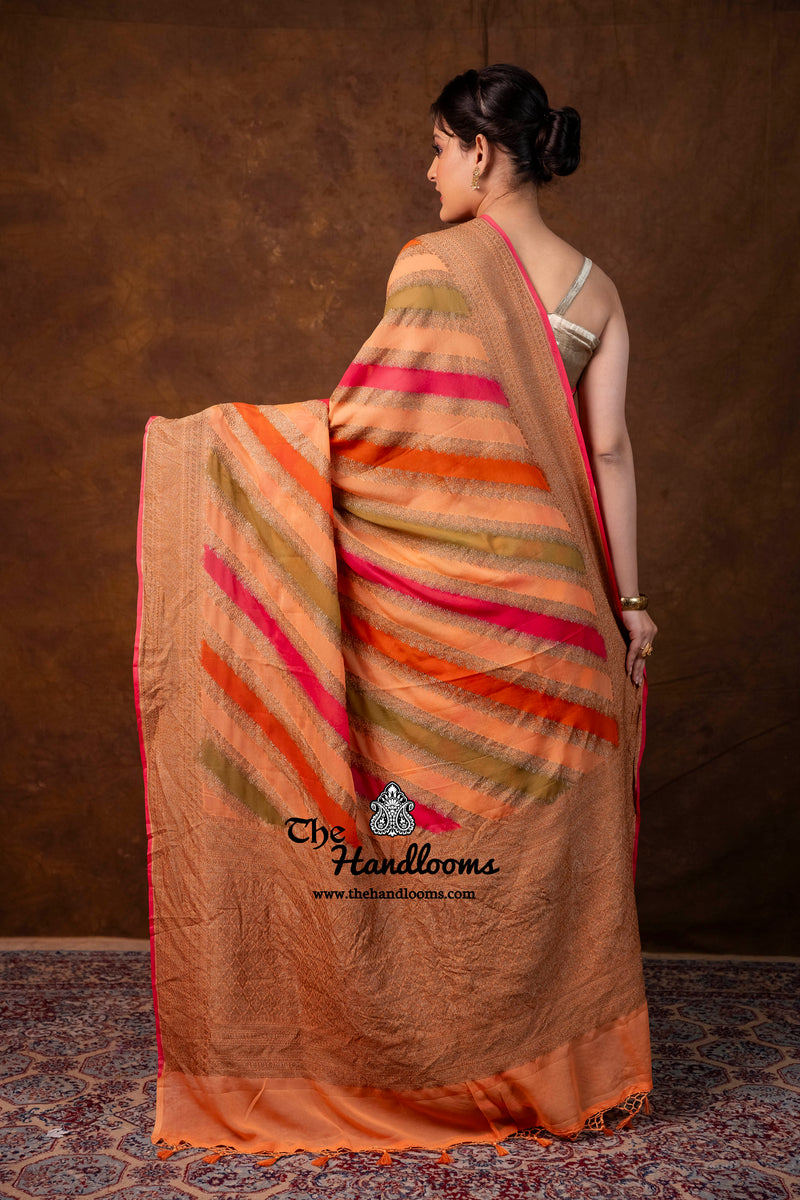 Pure Khaddi Georgette Handloom Banarasi Saree - Antique Zari