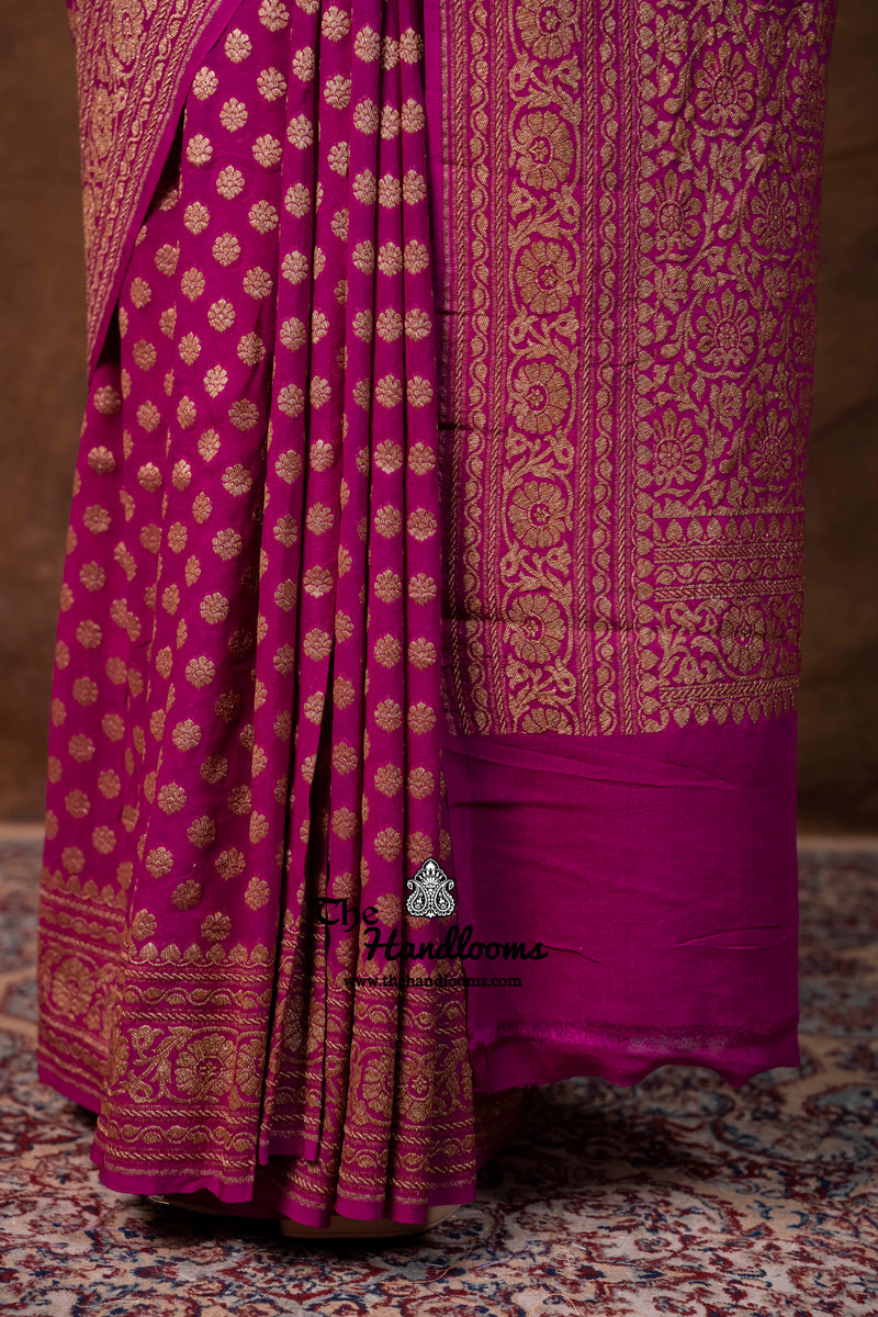 Pure Khaddi Georgette Handloom Banarasi Saree - Antique Zari