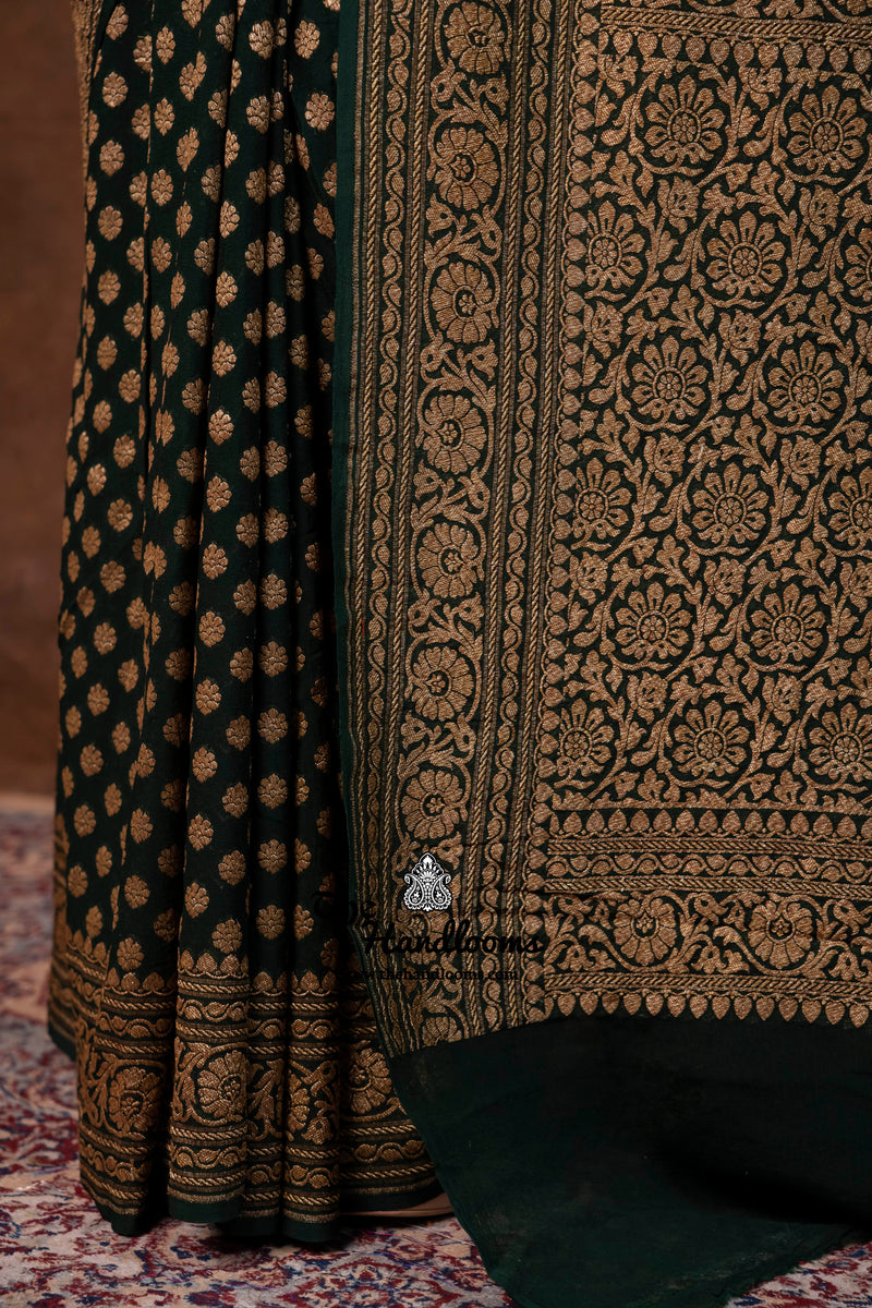 Pure Khaddi Georgette Handloom Banarasi Saree - Antique Zari