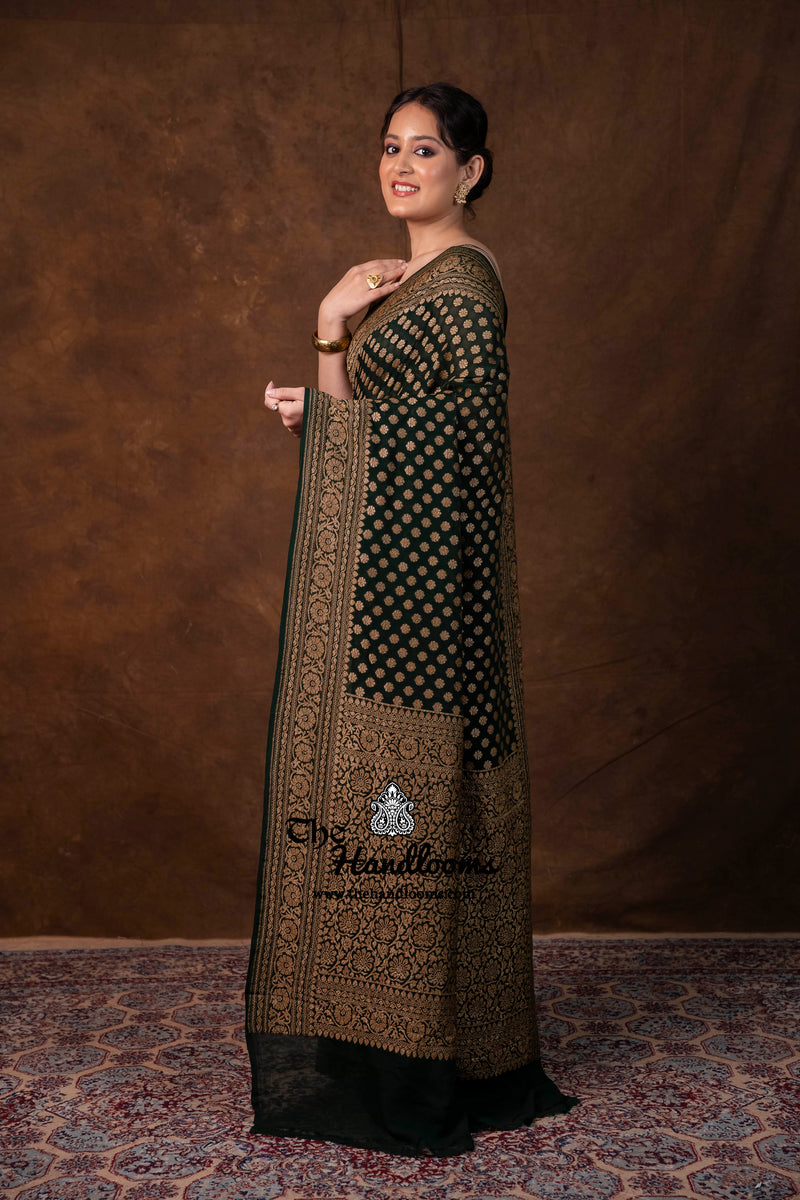 Pure Khaddi Georgette Handloom Banarasi Saree - Antique Zari