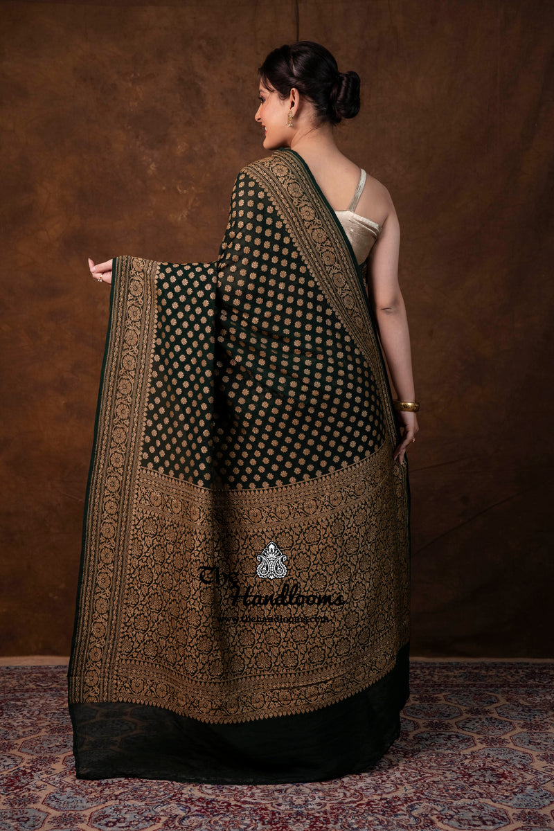 Pure Khaddi Georgette Handloom Banarasi Saree - Antique Zari