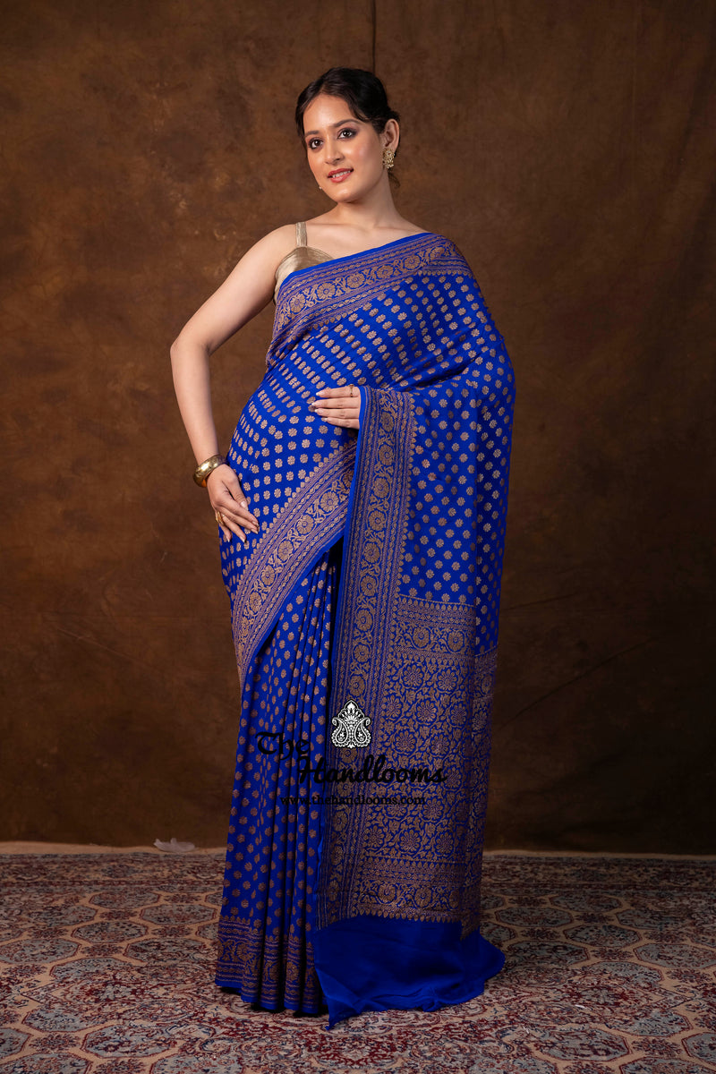 Pure Khaddi Georgette Handloom Banarasi Saree - Antique Zari - The Handlooms