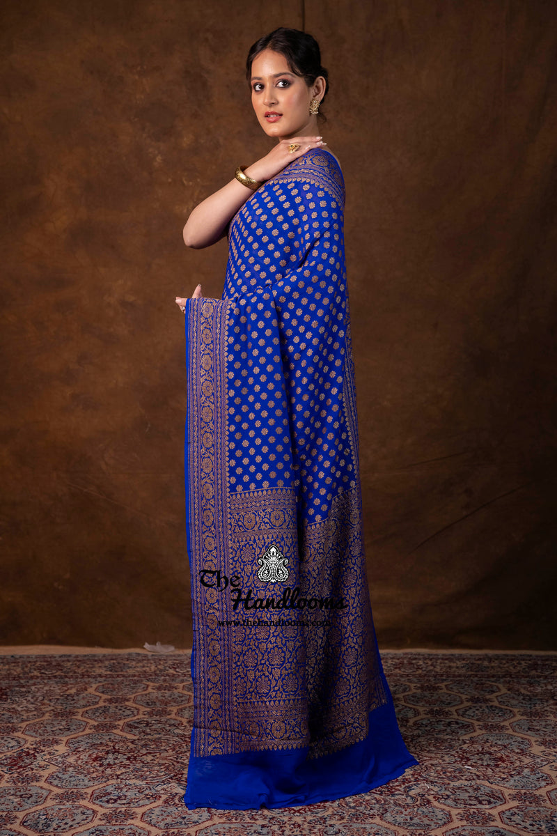 Pure Khaddi Georgette Handloom Banarasi Saree - Antique Zari - The Handlooms