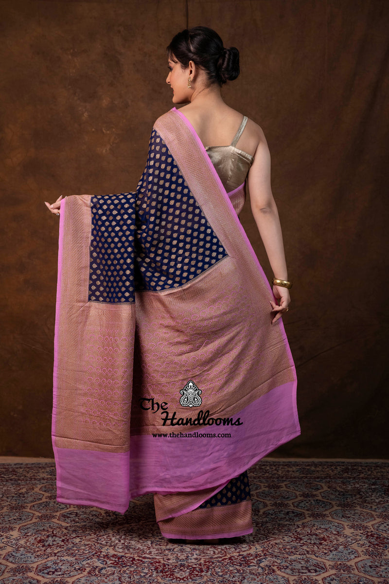 Pure Khaddi Georgette Handloom Banarasi Saree - Antique Zari