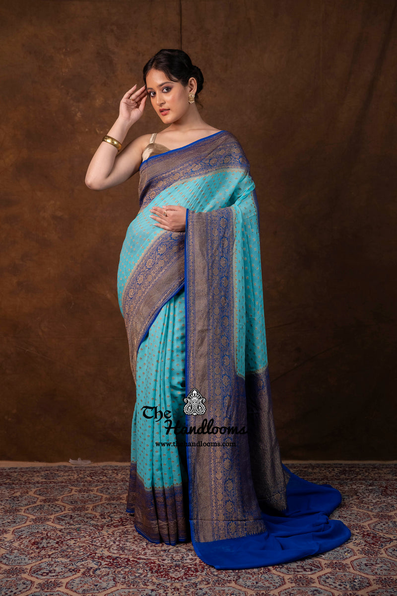 Pure Khaddi Georgette Handloom Banarasi Saree - Antique Zari