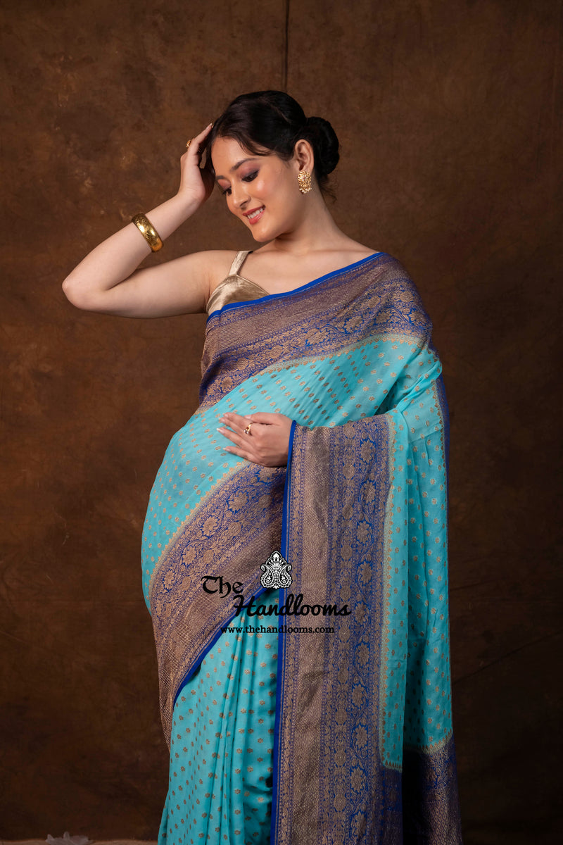 Pure Khaddi Georgette Handloom Banarasi Saree - Antique Zari