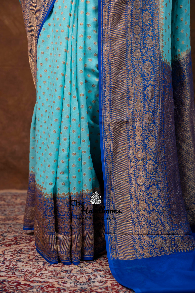 Pure Khaddi Georgette Handloom Banarasi Saree - Antique Zari