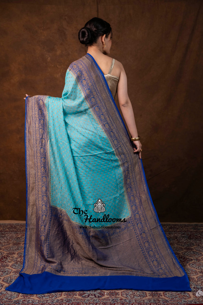 Pure Khaddi Georgette Handloom Banarasi Saree - Antique Zari