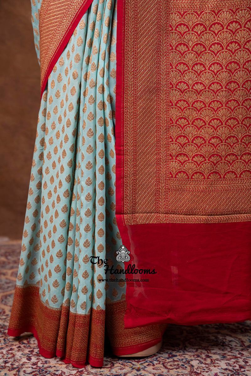 Pure Khaddi Georgette Handloom Banarasi Saree - Antique Zari