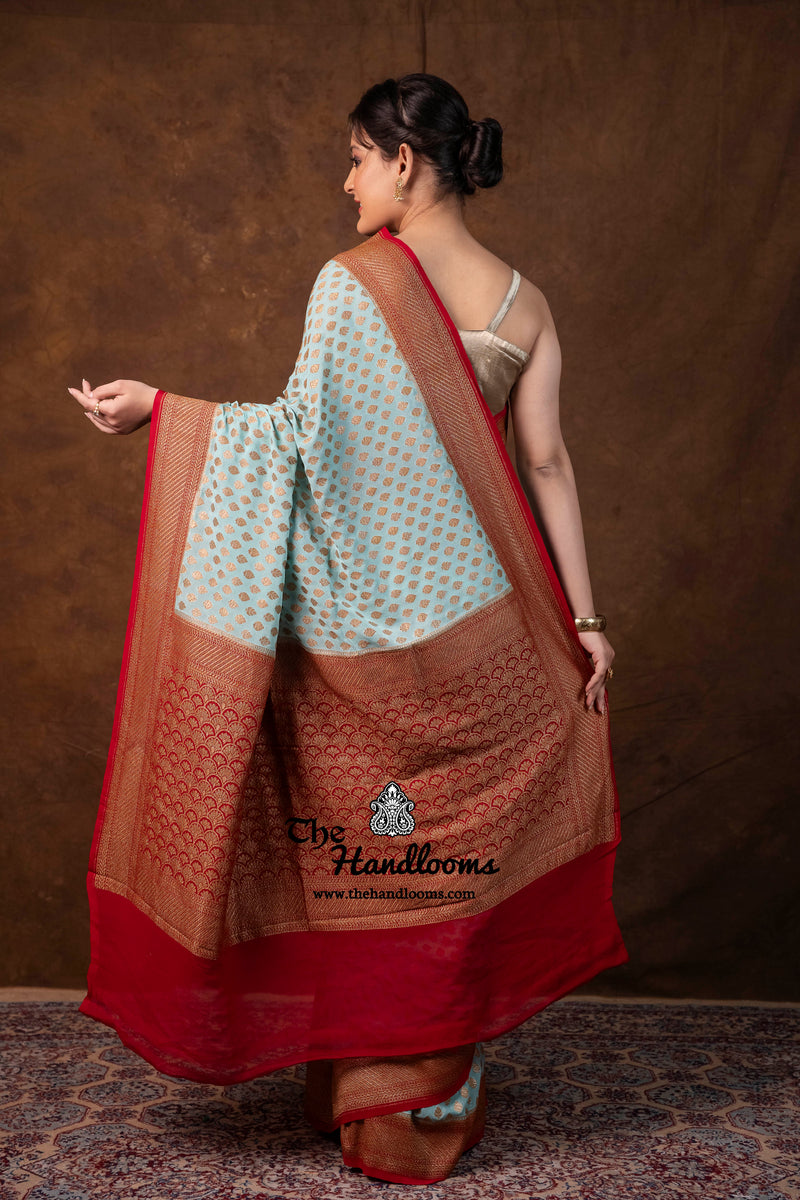 Pure Khaddi Georgette Handloom Banarasi Saree - Antique Zari