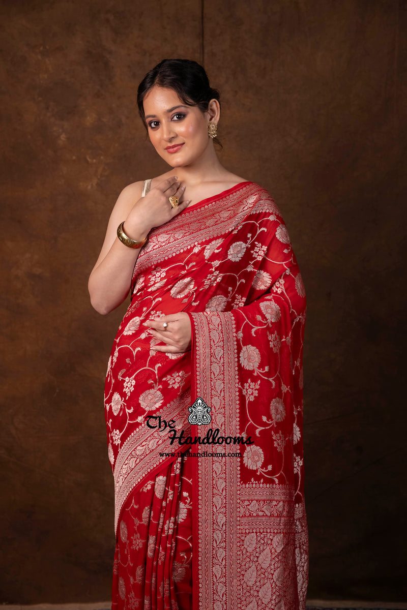Khaddi Georgette Handloom Banarasi Saree - Water Zari