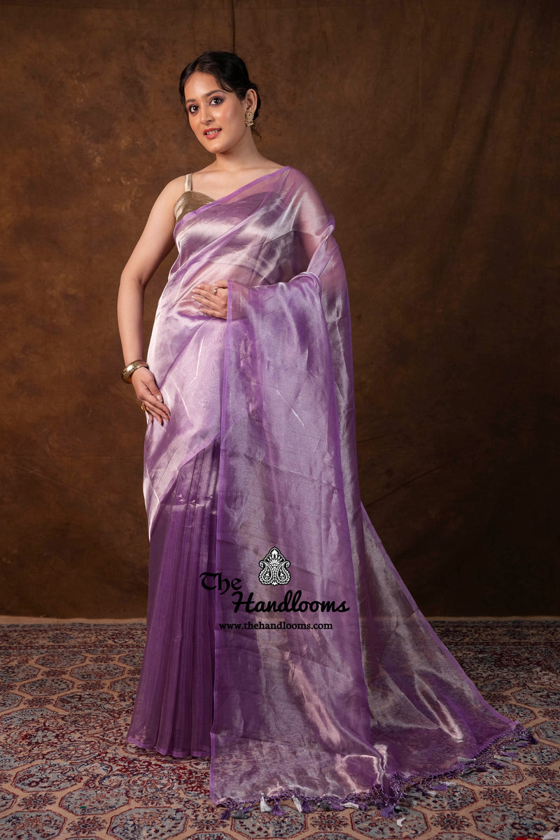 Lilac Pure Kora Handloom Banarasi Saree - Plain