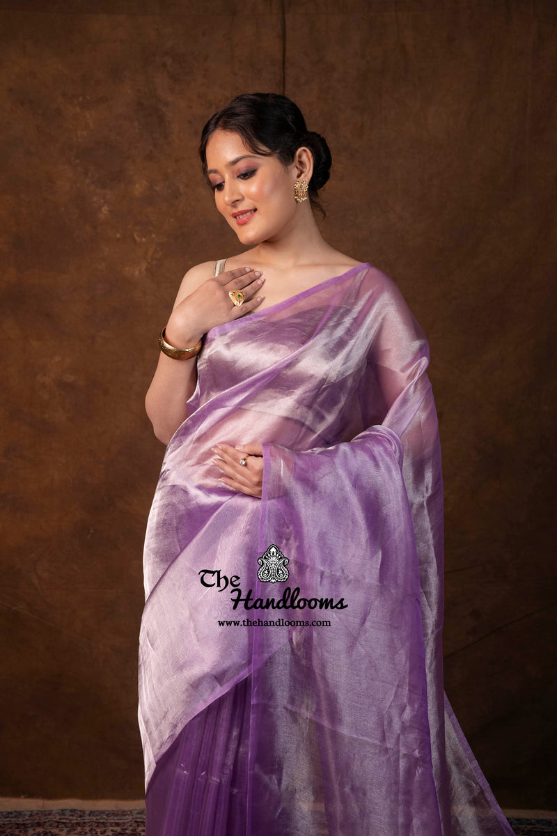 Lilac Pure Kora Handloom Banarasi Saree - Plain