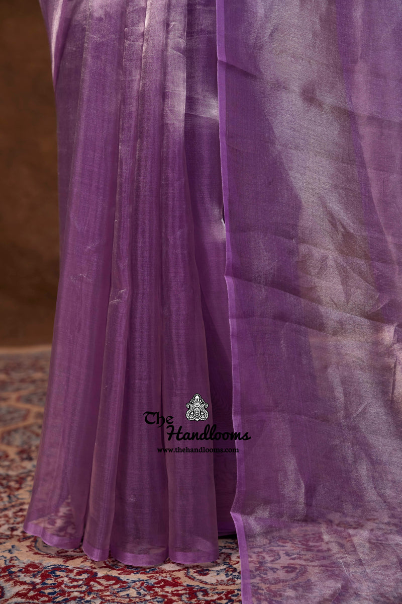 Lilac Pure Kora Handloom Banarasi Saree - Plain