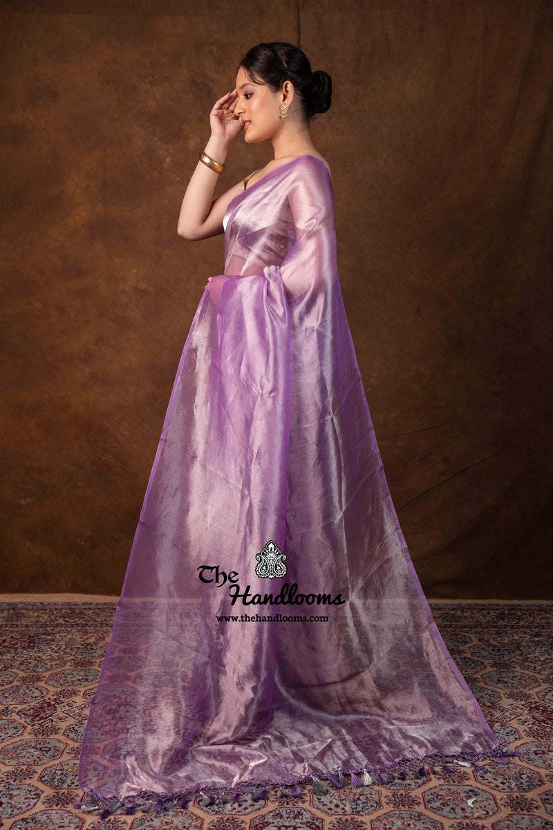 Lilac Pure Kora Handloom Banarasi Saree - Plain