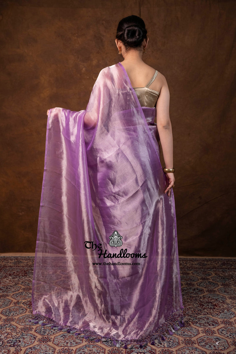 Lilac Pure Kora Handloom Banarasi Saree - Plain