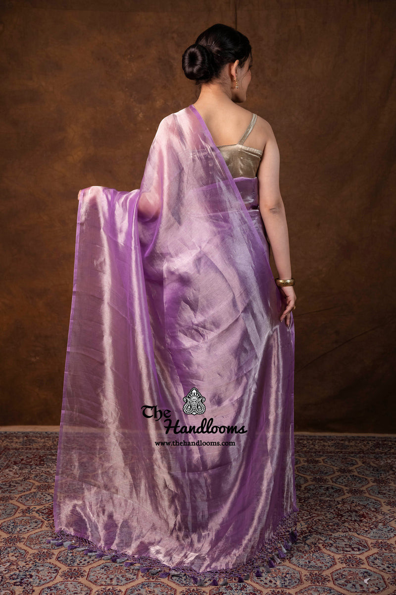 Lilac Pure Kora Handloom Banarasi Saree - Plain